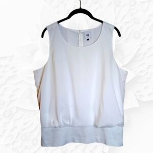 Cabi White Chiffon Tank With Cotton Band At Waist